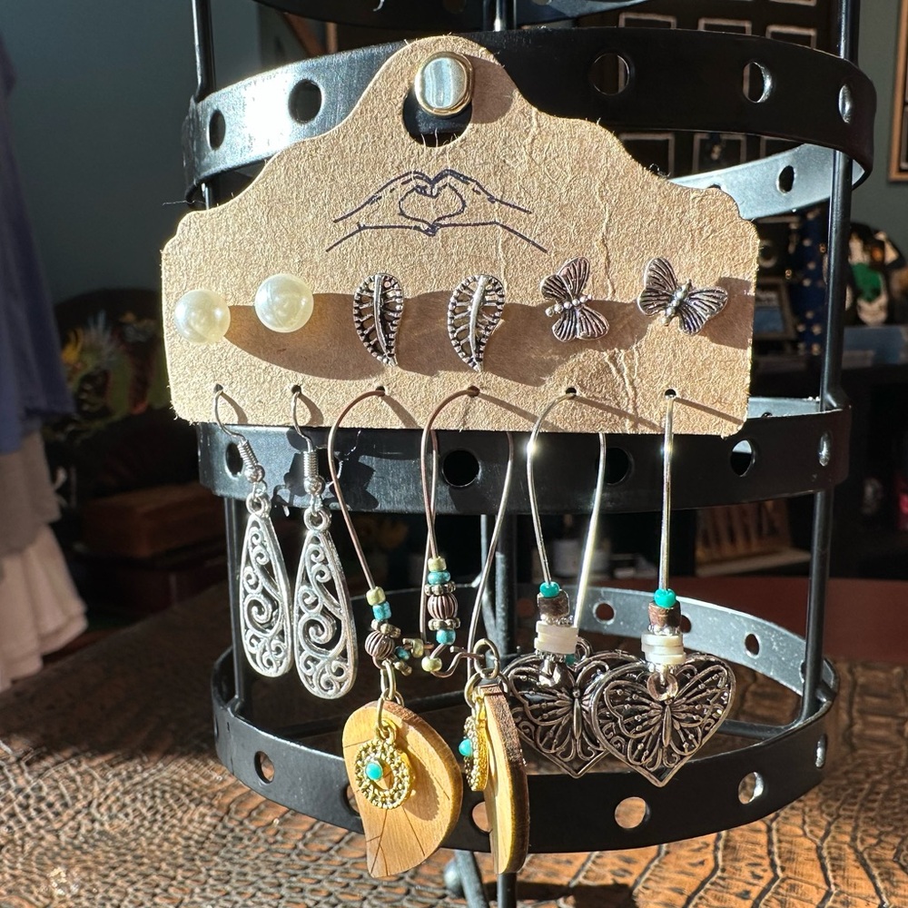 Whimsy wood silver and turquoise earring set